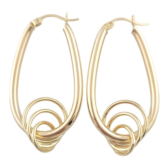 14K Yellow Gold Large Oval Hoop Earrings with Triple Circle #16198 - Picture 1 of 7